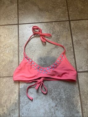 aerie Coral Pink Bikini Top with Blue Stud Accents